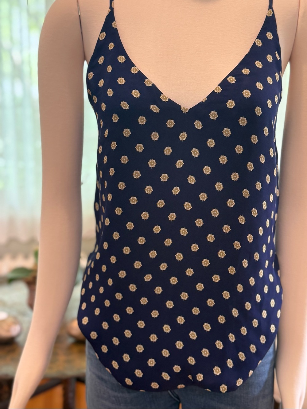 L'AGENCE Navy Floral Dot Slip Top
